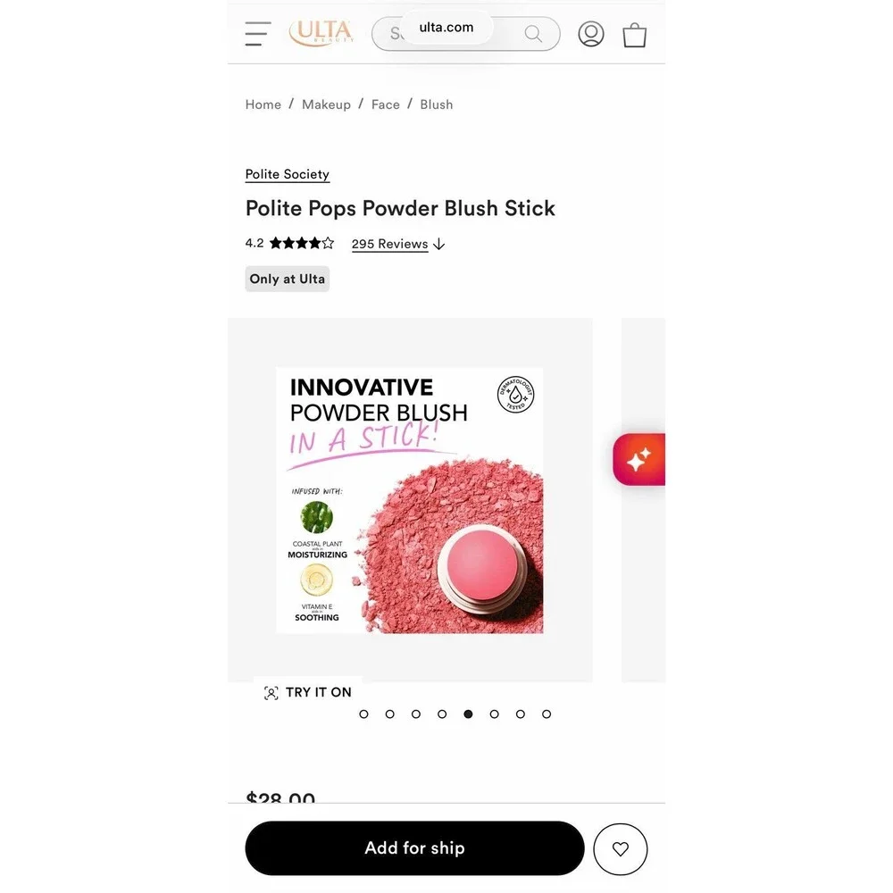 Polite Society Polite Pops Powder Blush Stick Shade Paris